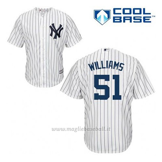 Maglia Baseball Uomo New York Yankees Bernie Williams 51 Bianco 1ªCool Base